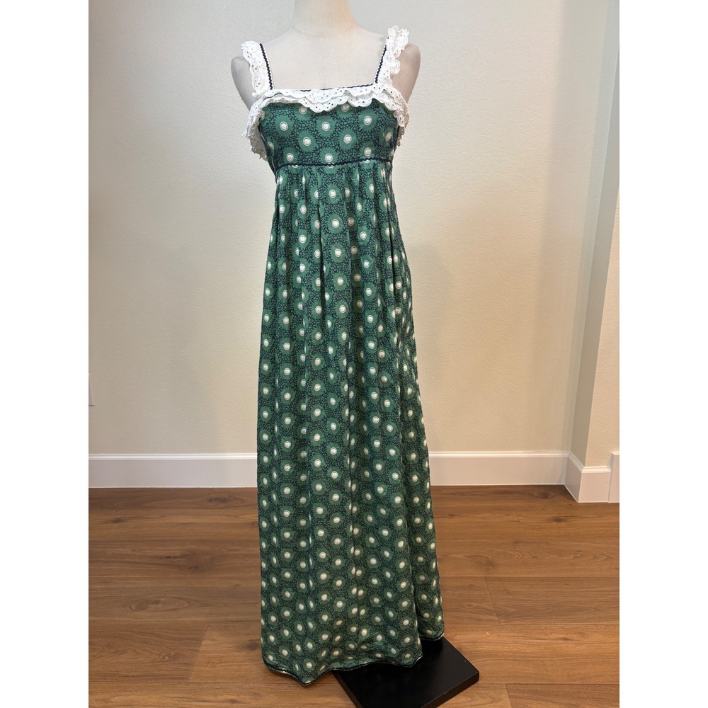 Juicy Couture Maxi Dress Womens 0 Green Prairie embroidered Eyelet Lace Cotton